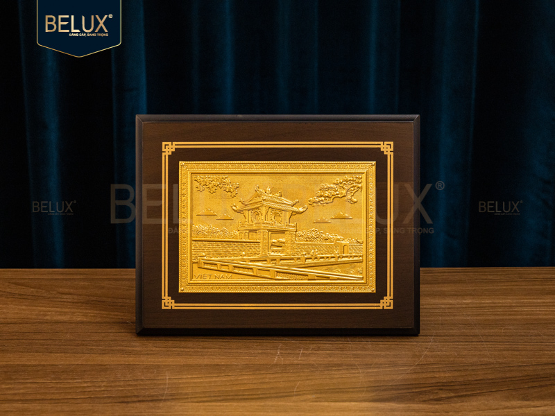 Hộp tranh Khuê Văn Các bằng đồng 22x17cm mạ vàng 24k